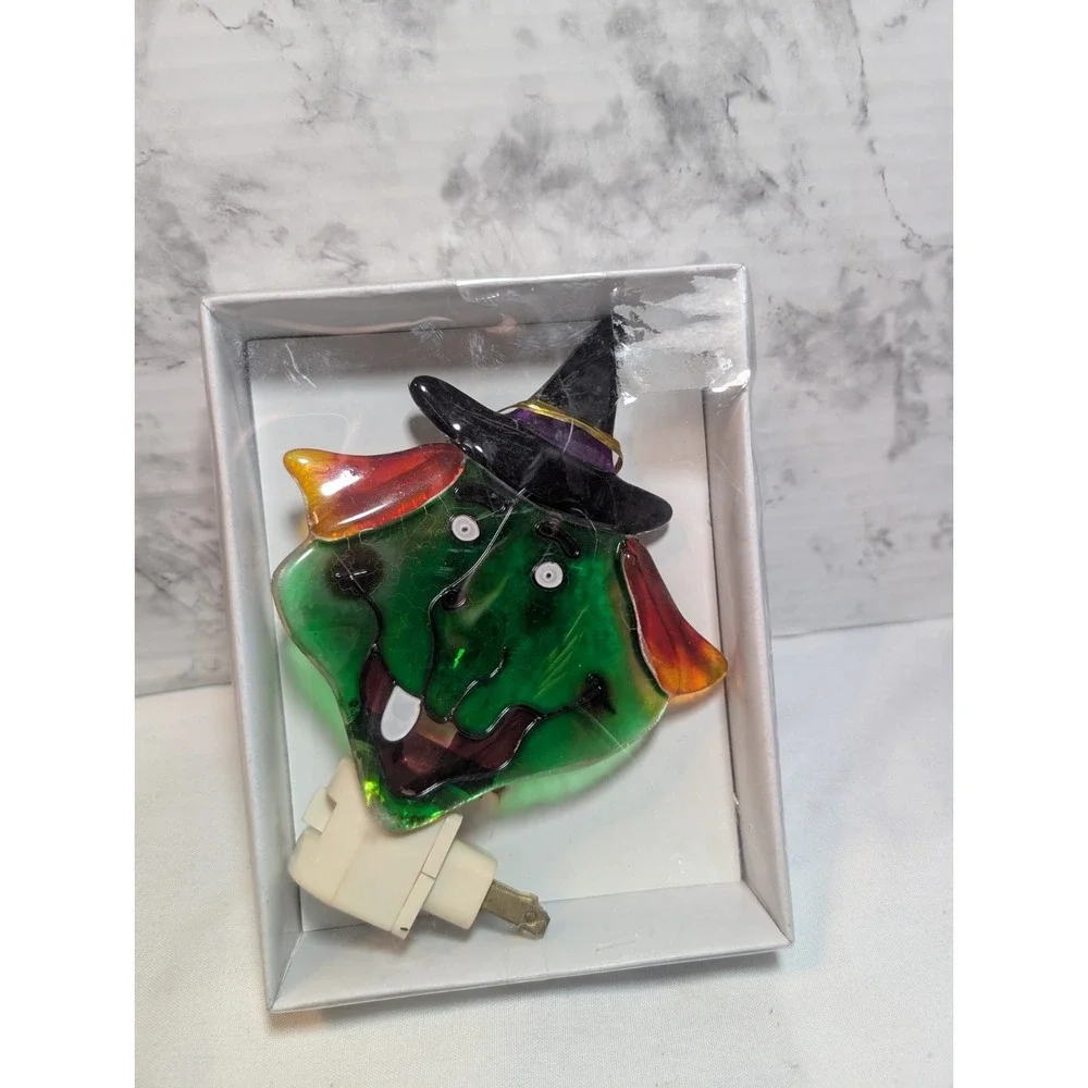 Glass Halloween Plug In Night Light Witch 5